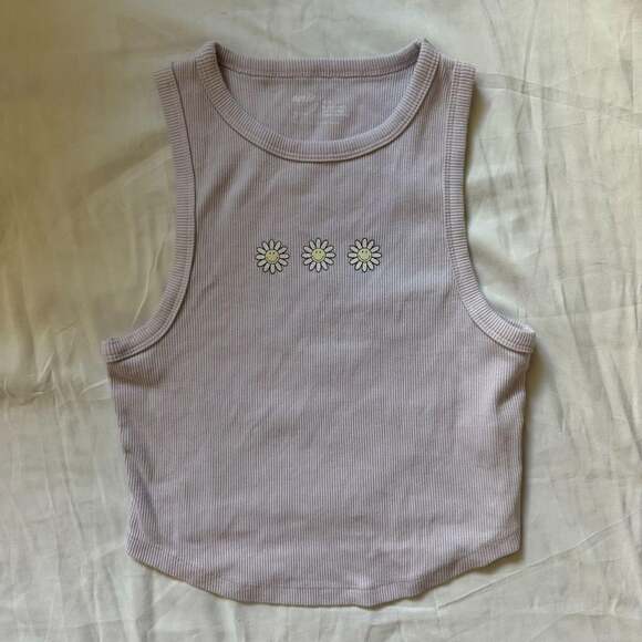 Aerie Tops - Aerie Womens Lavender Ribbed Tank Smiley Daisy Size Medium